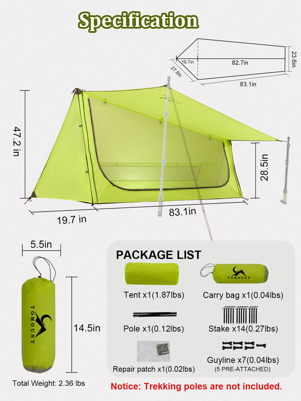 TOMOUNT Ridge™ Ultralight 15D Silnylon Bivy Trekking Pole Tent