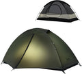 Lightweight green dome camping tent with mesh inner layer and waterproof rainfly.