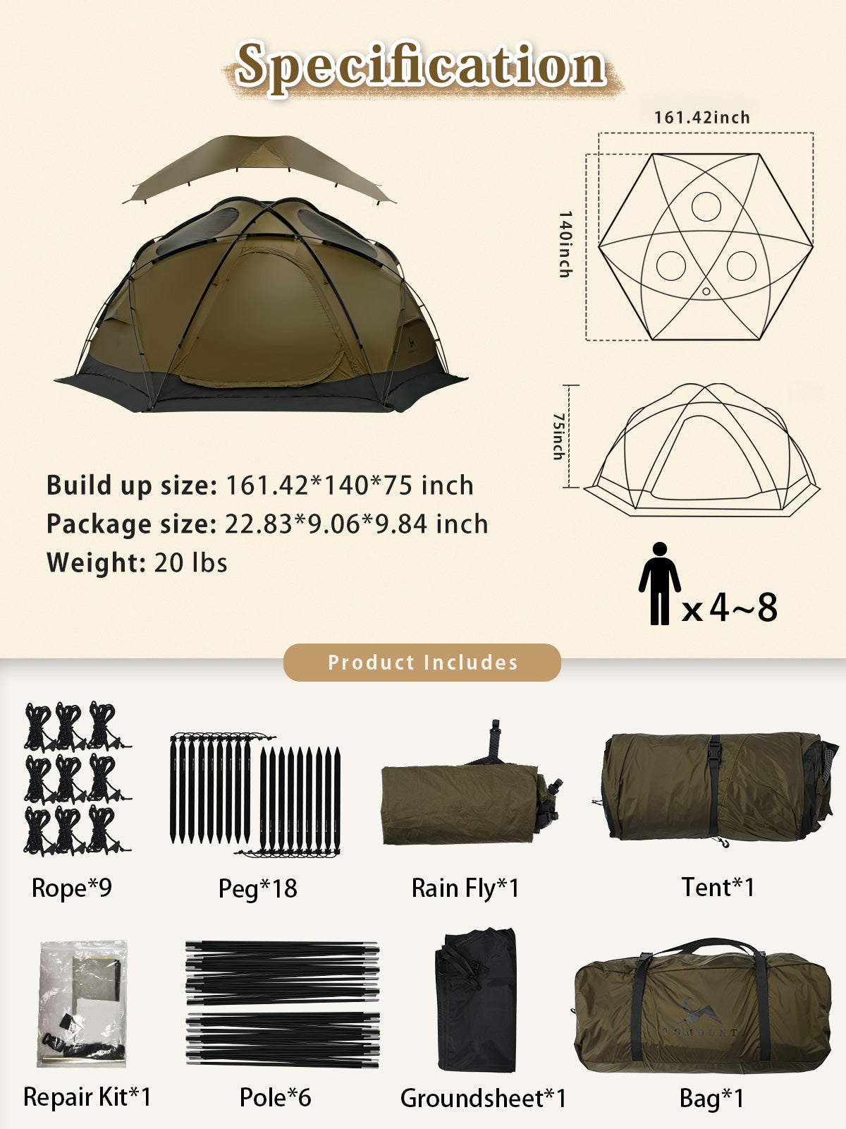 TOMOUNT Zeal™ Dome 4-Season Ultralight Nylon Tent with Stove Jack