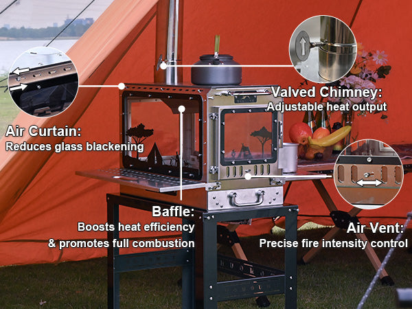 TOMOUNT Ultra-Large Capacity Wood Burning Stove for Hot Tents & Canvas Tents
