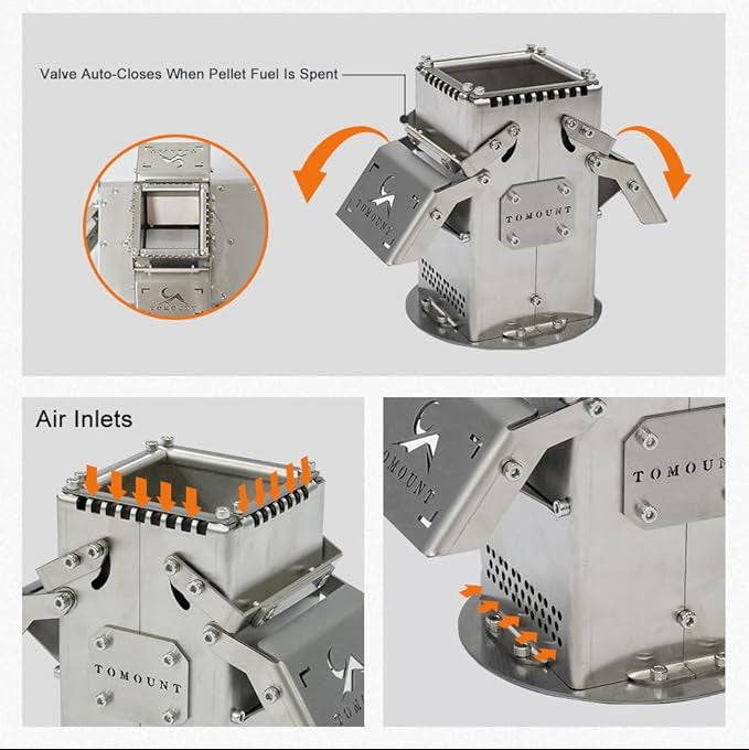 TOMOUNT 304 Stainless Steel Pellet Bin & Burner for Tent Wood Stoves