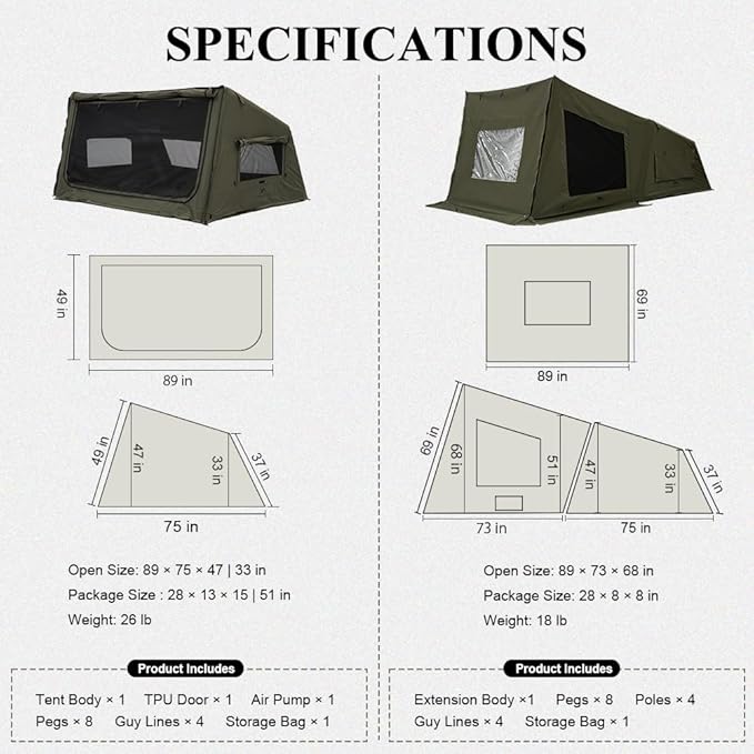 LODGE AIR-X2 Inflatable Canvas Easy Setup Blow Up Tent for Camping