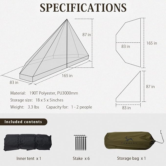 TOMOUNT Half Inner Mesh for Teepee Hot Tent with Waterproof Bathtub Floor