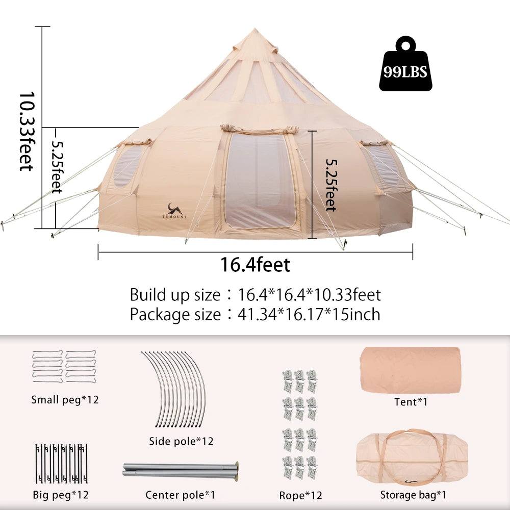 TOMOUNT Droplet™ Canvas Bell Tent with Stove Jack & Starview Window