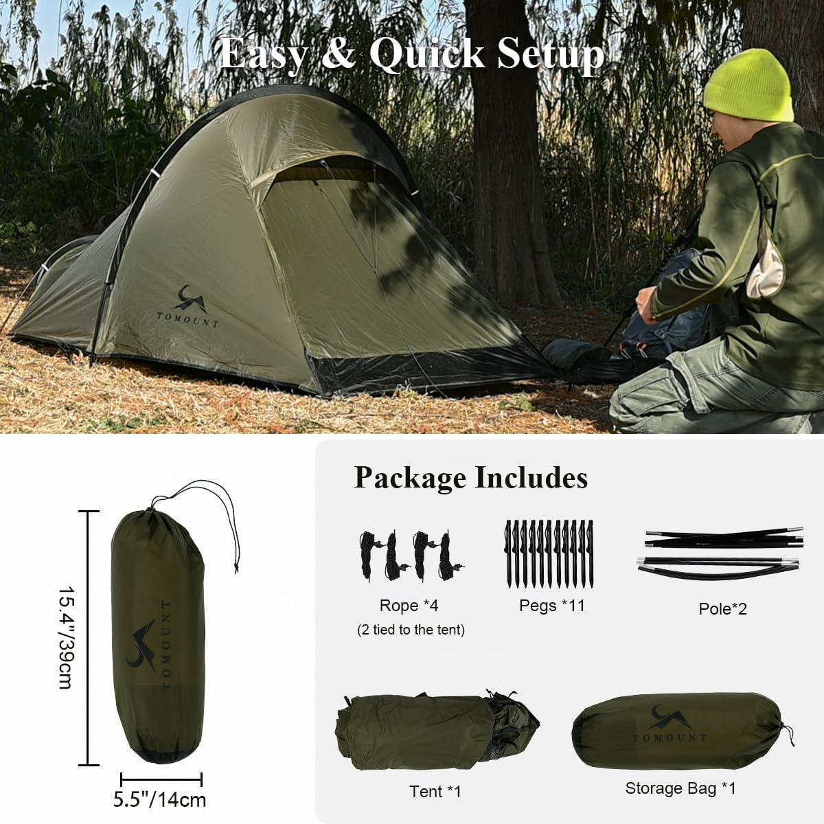 TOMOUNT Galle™ Ultralight 15D 1 Person Waterproof Bivy Tent
