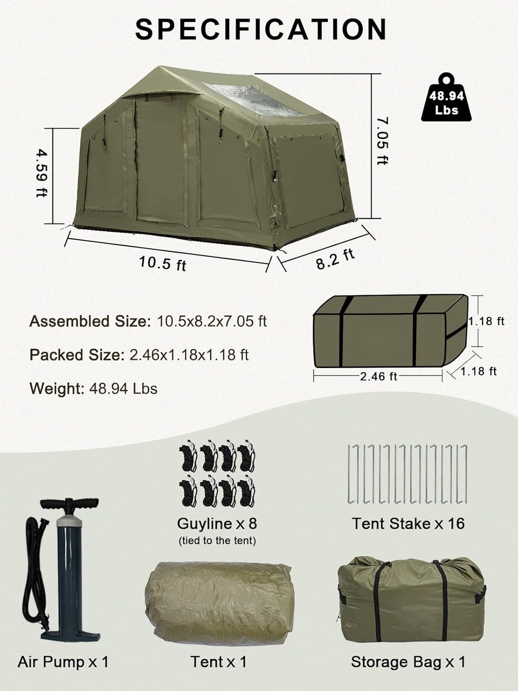 TOMOUNT Villa™ Inflatable 3-5 Person Air Tent with Skylight