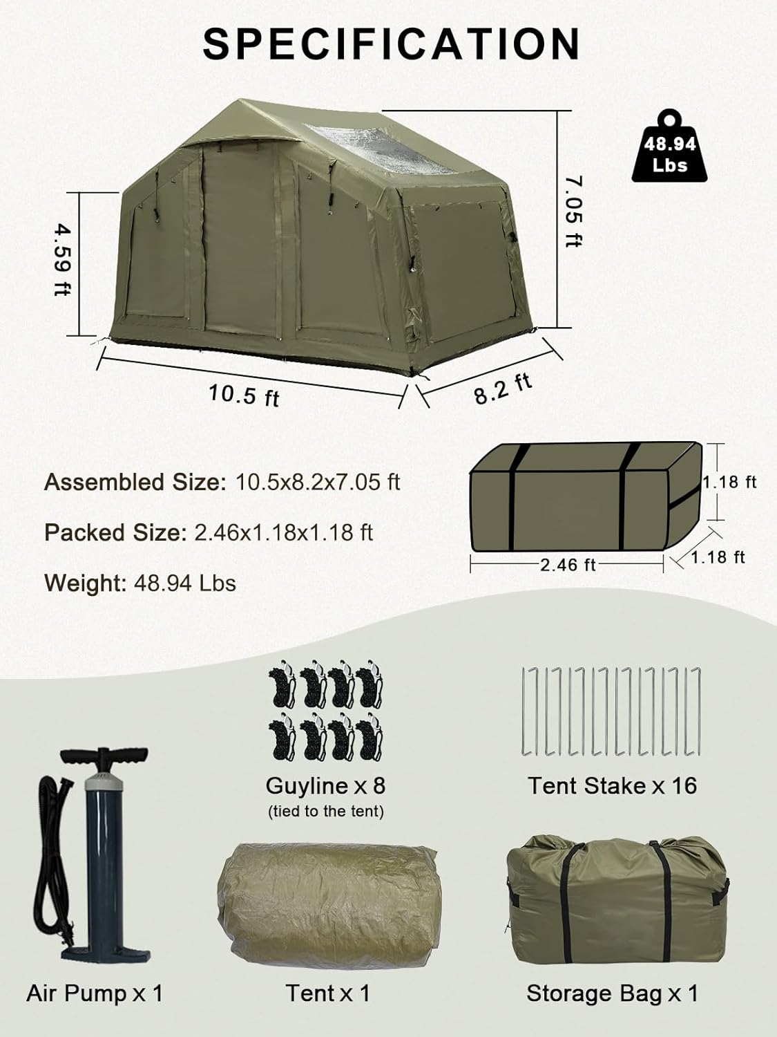 TOMOUNT Villa™ Inflatable 3-5 Person Air Tent with Skylight