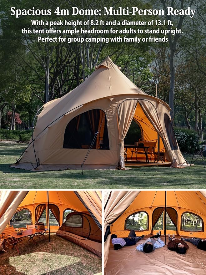 TOMOUNT Outrod™ Canvas 4 Person Bell Tent with Stove Jack