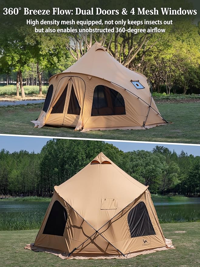 TOMOUNT Outrod™ Canvas 4 Person Bell Tent with Stove Jack