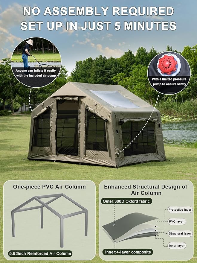 TOMOUNT Villa™ Inflatable 3-5 Person Air Tent with Skylight