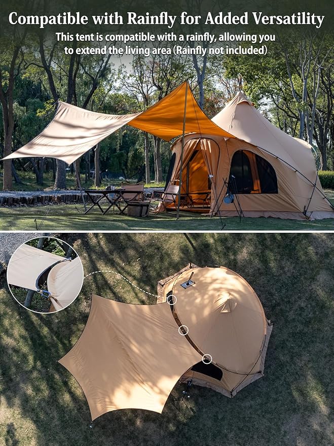 TOMOUNT Outrod™ Canvas 4 Person Bell Tent with Stove Jack