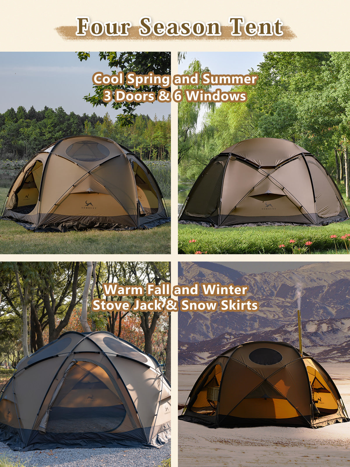 TOMOUNT Zeal™ Dome 4-Season Ultralight Nylon Tent with Stove Jack