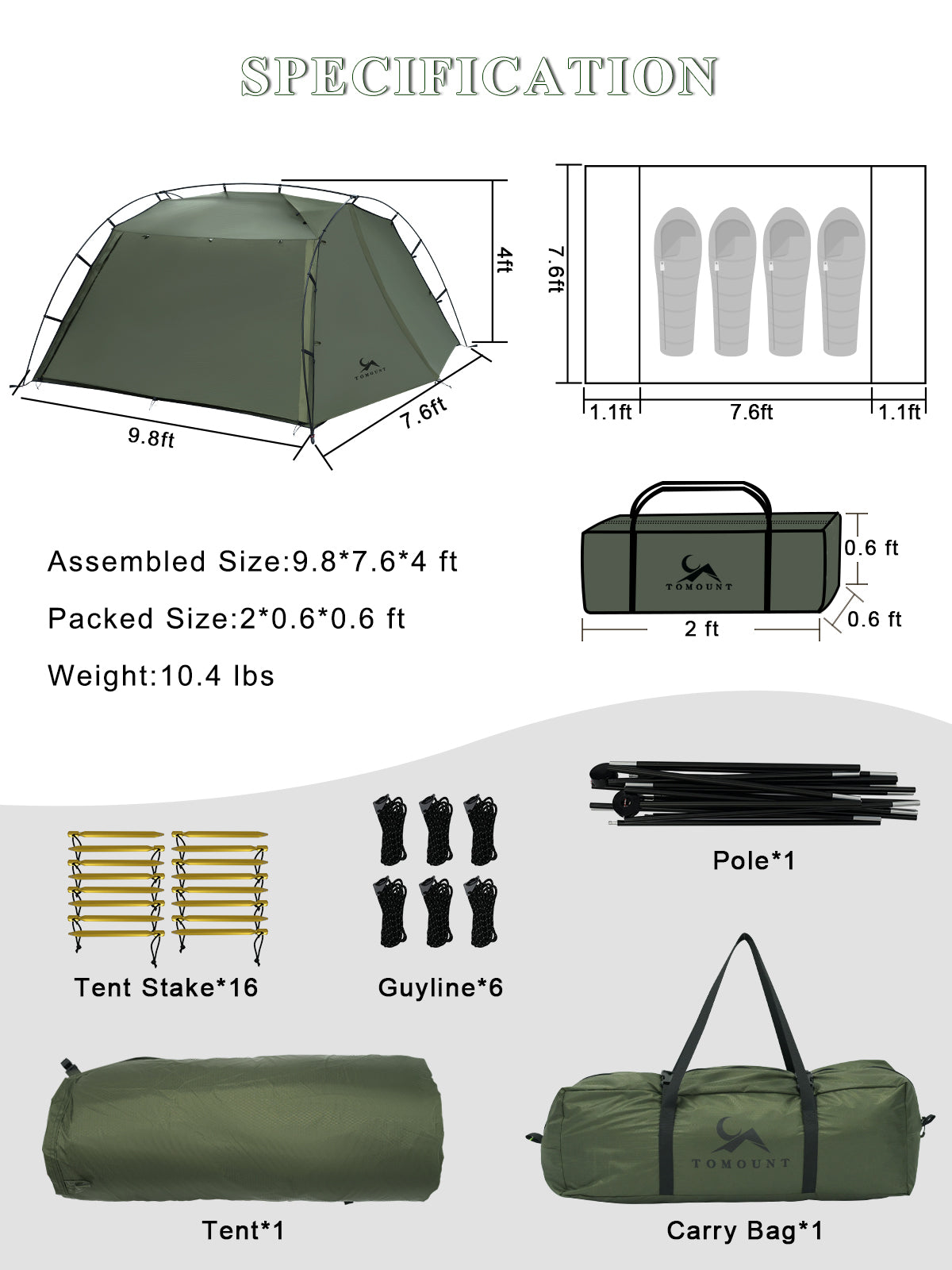 TOMOUNT Rany™ Lightweight 3 Person Waterproof Camping Tent