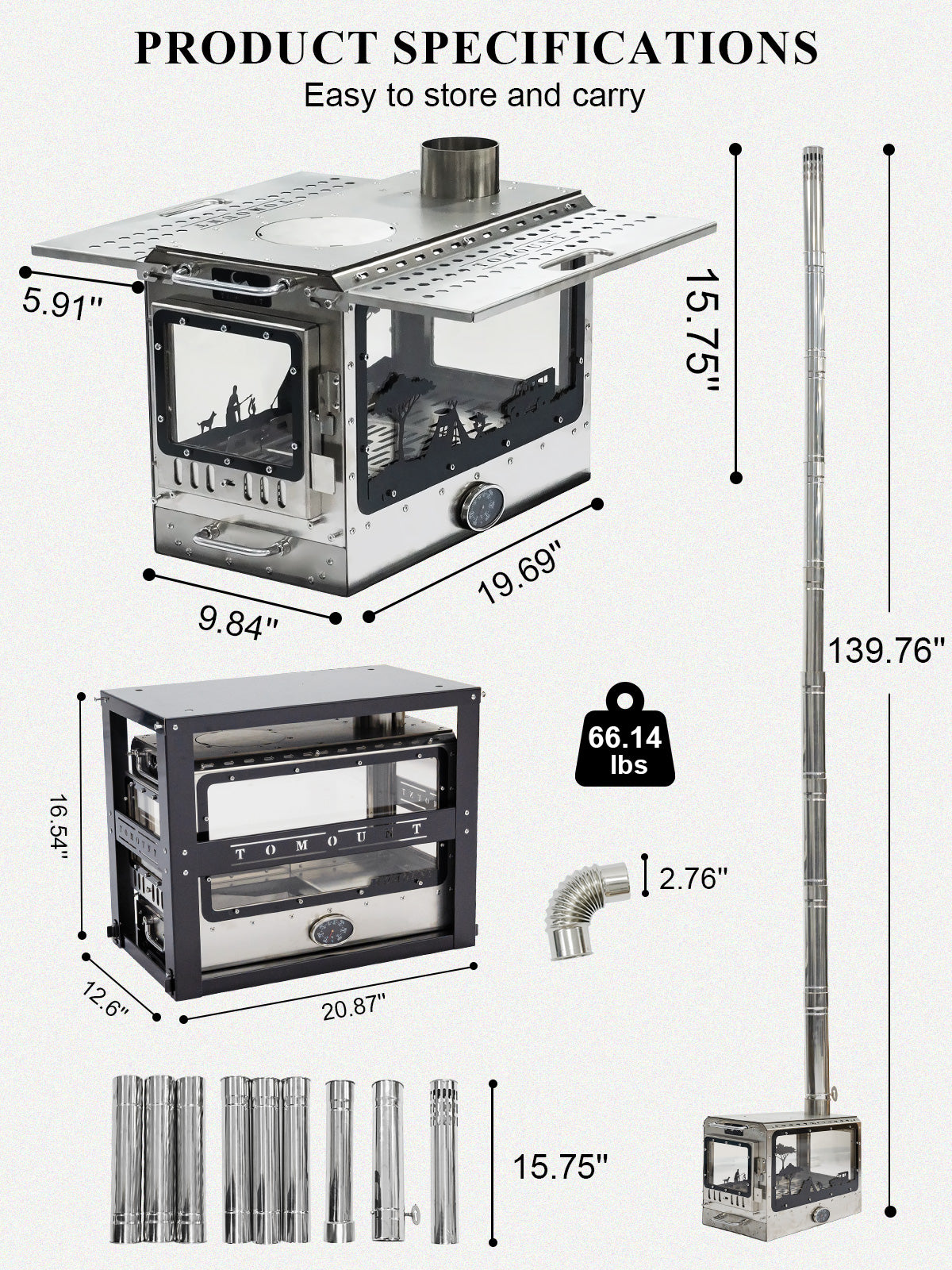 TOMOUNT Ultra-Large Capacity Wood Burning Stove for Hot Tents & Canvas Tents