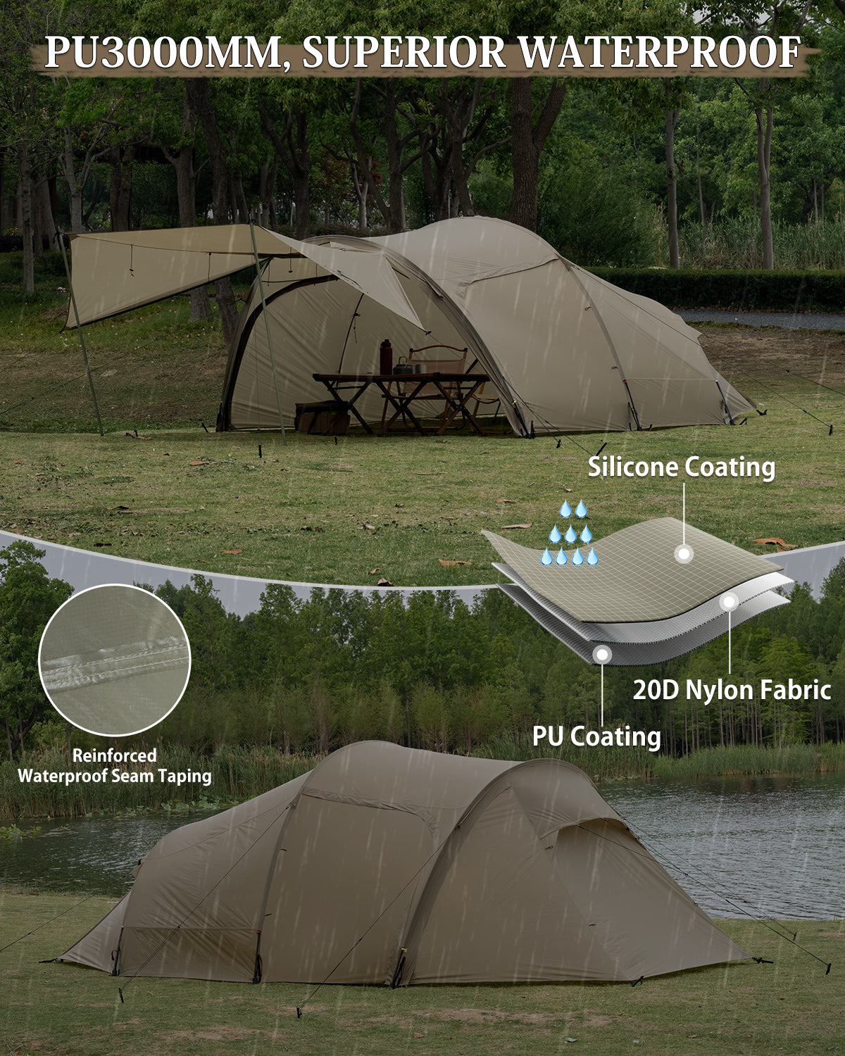 TOMOUNT Ovista™ Ultralight Tunnel 1-2 Person Backpacking Tent
