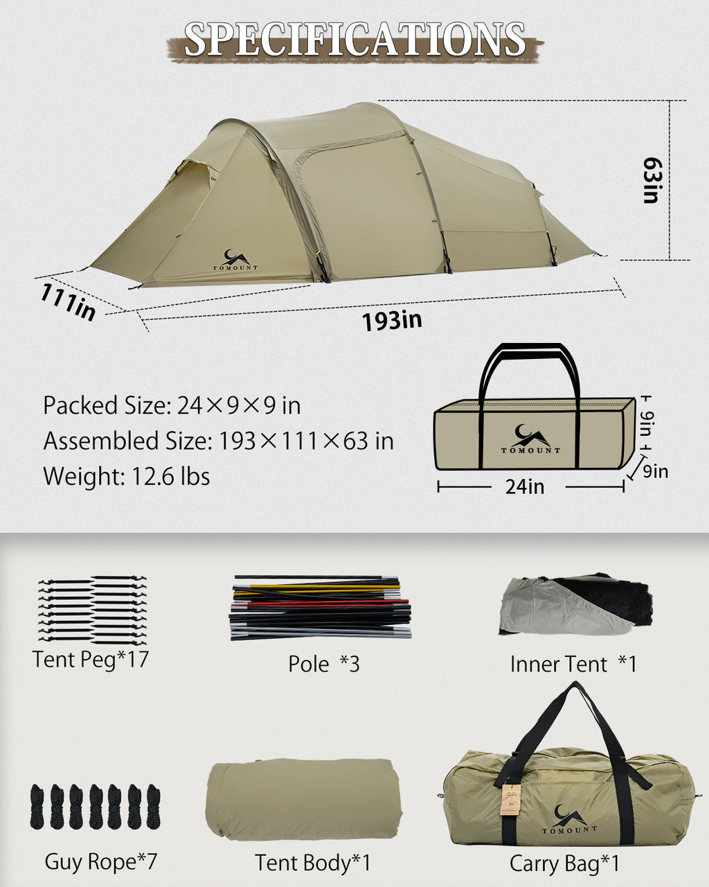 TOMOUNT Ovista™ Ultralight Tunnel 1-2 Person Backpacking Tent