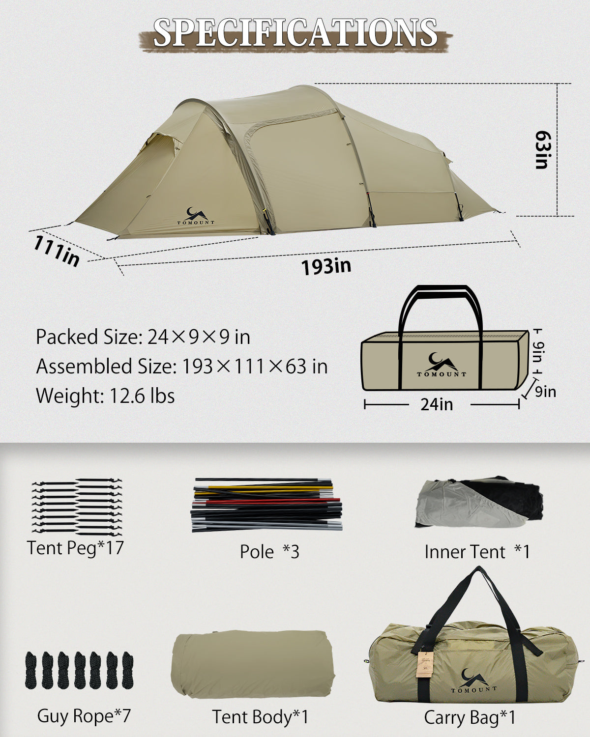 TOMOUNT Ovista™ Ultralight Tunnel 1-2 Person Backpacking Tent