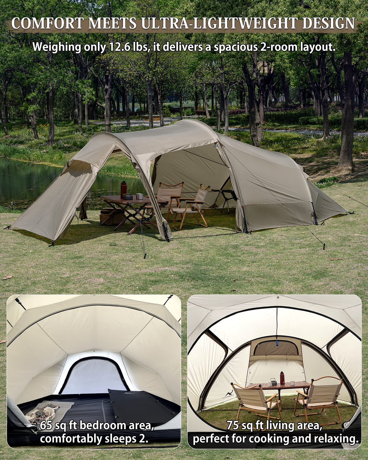 TOMOUNT Ovista™ Ultralight Tunnel 1-2 Person Backpacking Tent
